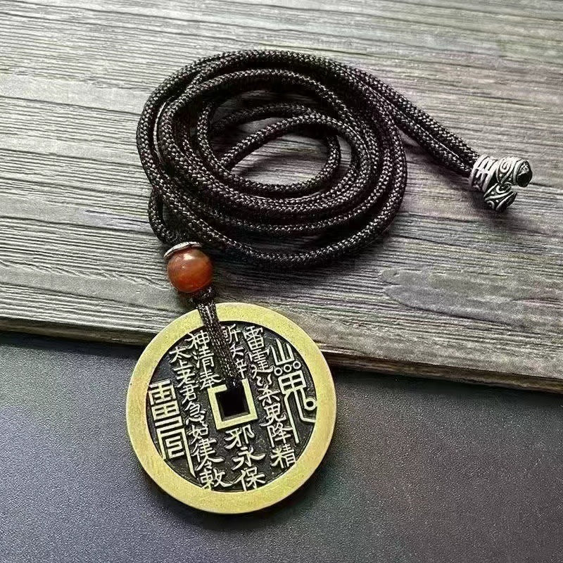 Authentic Taoist Bagua Coin Pendant | Cinnabar Brass Protection Amulet Necklace
