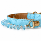 Aqua Dewdrop Beaded Pet Collar - bead and strap detail