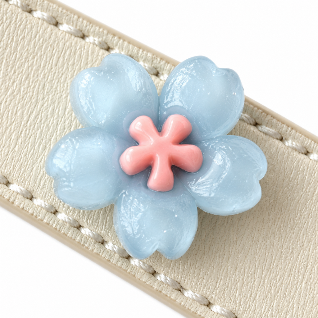 Aqua Pastel Bloom Beaded Pet Collar - central decorative accent detail