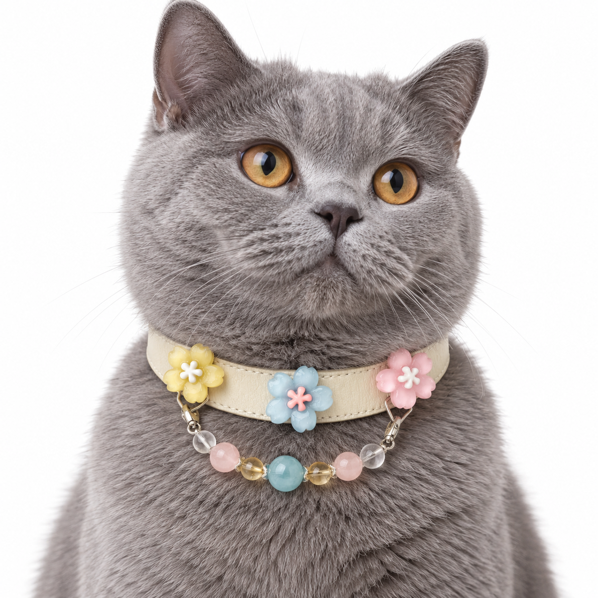 Aqua Pastel Bloom Beaded Pet Collar - AI pet wearing styling illustration