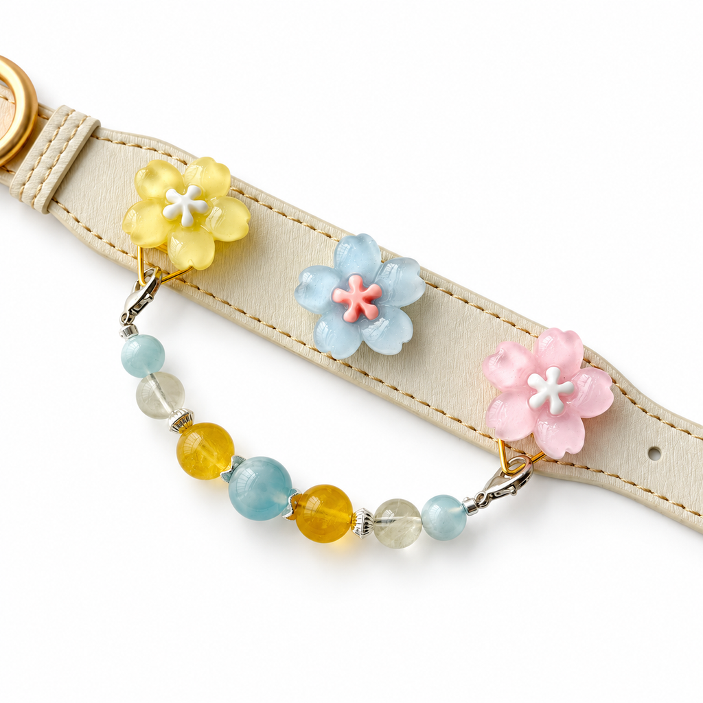 Aqua Sunflower Beaded Pet Collar - flat lay view