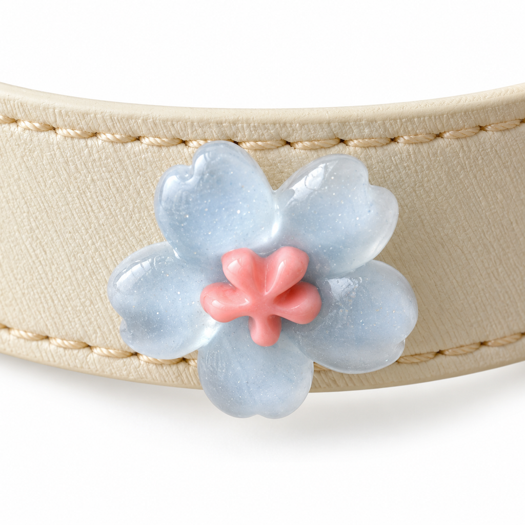 Aqua Sunflower Beaded Pet Collar - central decorative accent detail