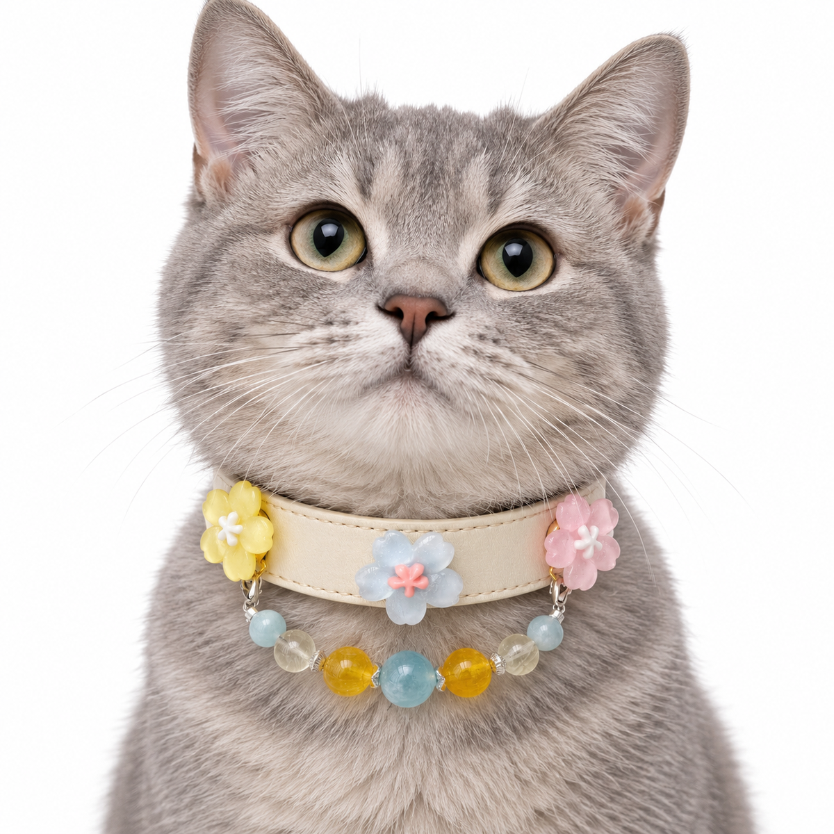 Aqua Sunflower Beaded Pet Collar - AI pet wearing styling illustration