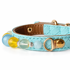 Aqua Sunshine Beaded Pet Collar - bead and strap detail