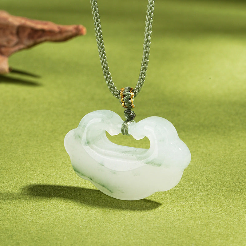 Natural Tianshan Green Jade Amulet Pendant | Ping An Kou, Wushi Pai & Cloud Lock