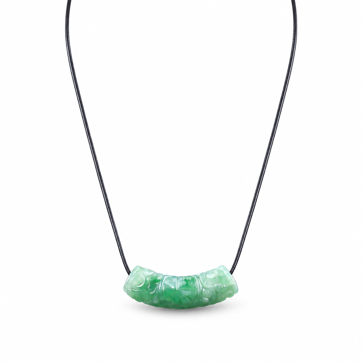 Green Curved Tube Pendant — necklace view