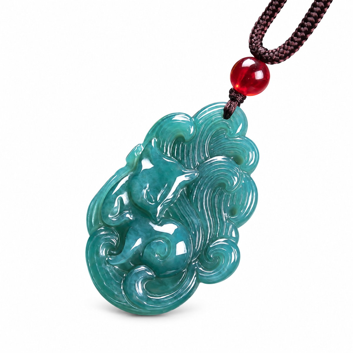 Blue-Green Nine-Tailed Fox Pendant — alternate view