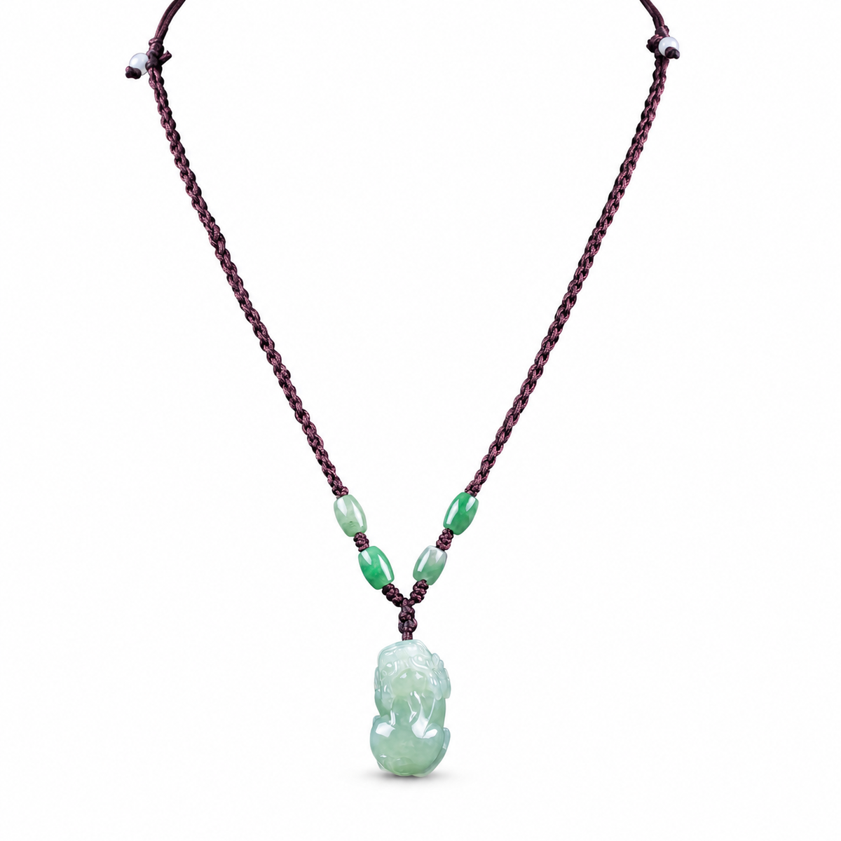 Pale Green Pixiu Pendant — necklace view