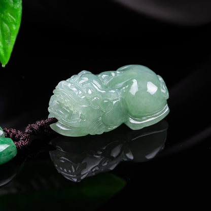 Authentic Grade A Icy Jadeite Pixiu Pendant | Feng Shui Wealth Amulet Necklace