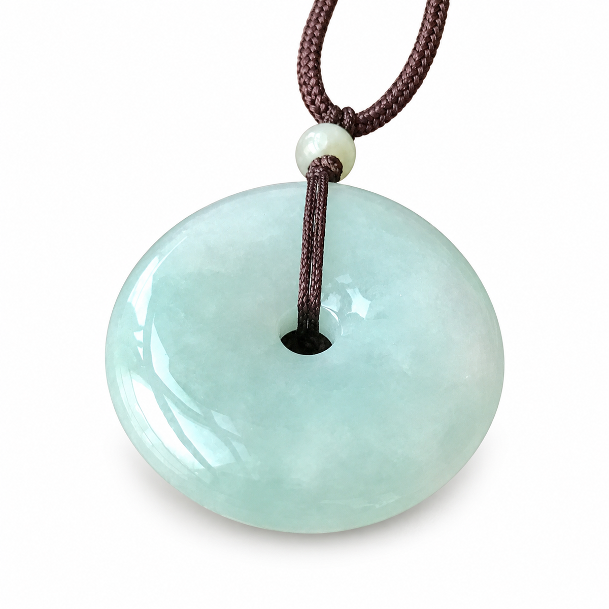 Pale Green Donut Pendant Necklace — detail view
