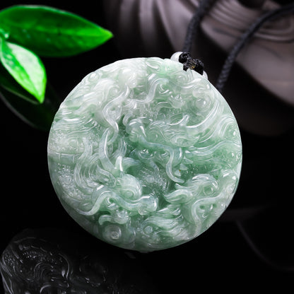 Authentic Grade A Jadeite Nine Dragons Pendant | Double-Sided Carved Jade Amulet