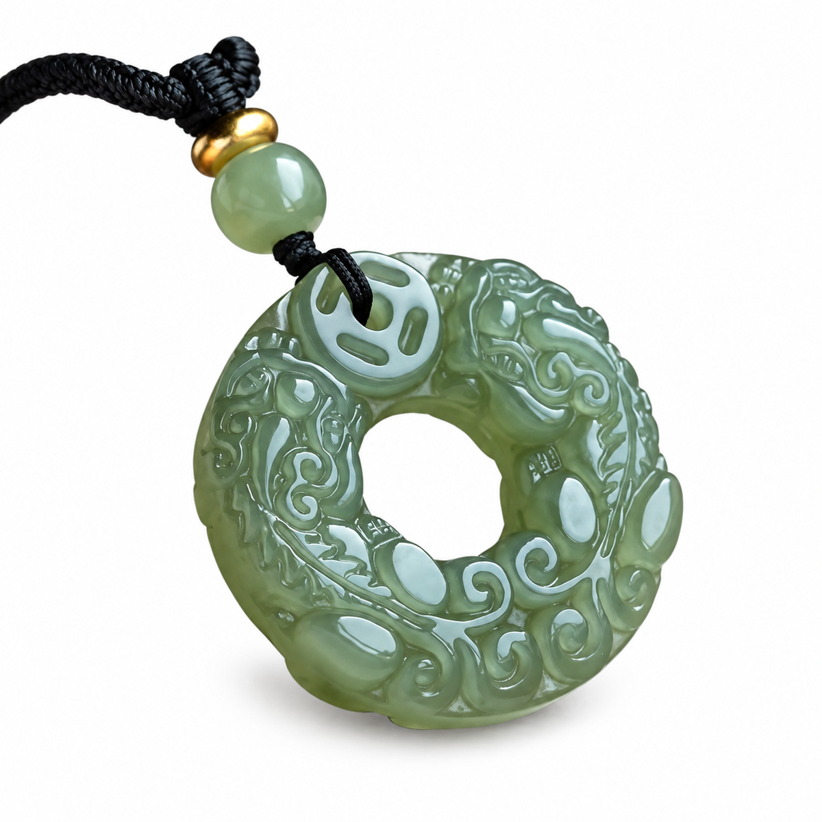 Green Pixiu Donut Pendant Necklace — detail view