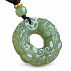 Green Pixiu Donut Pendant Necklace — carving close-up