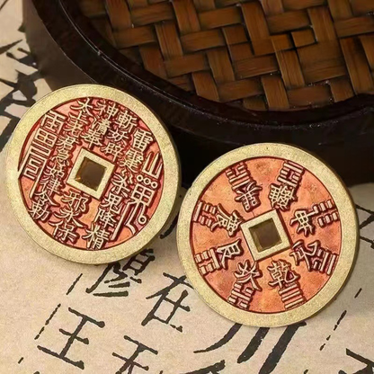 Authentic Taoist Bagua Coin Pendant | Cinnabar Brass Protection Amulet Necklace