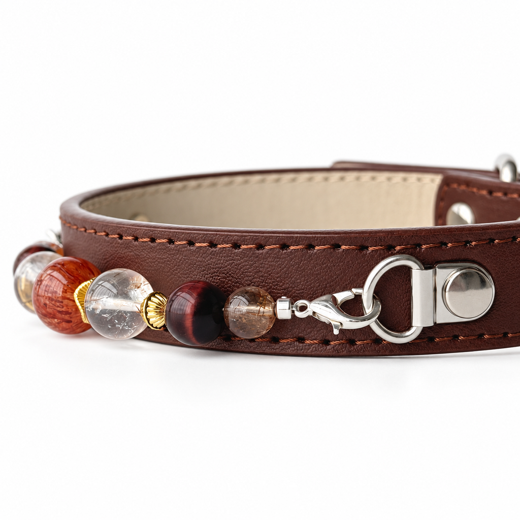 Autumn Ember Beaded Pet Collar - bead and strap detail