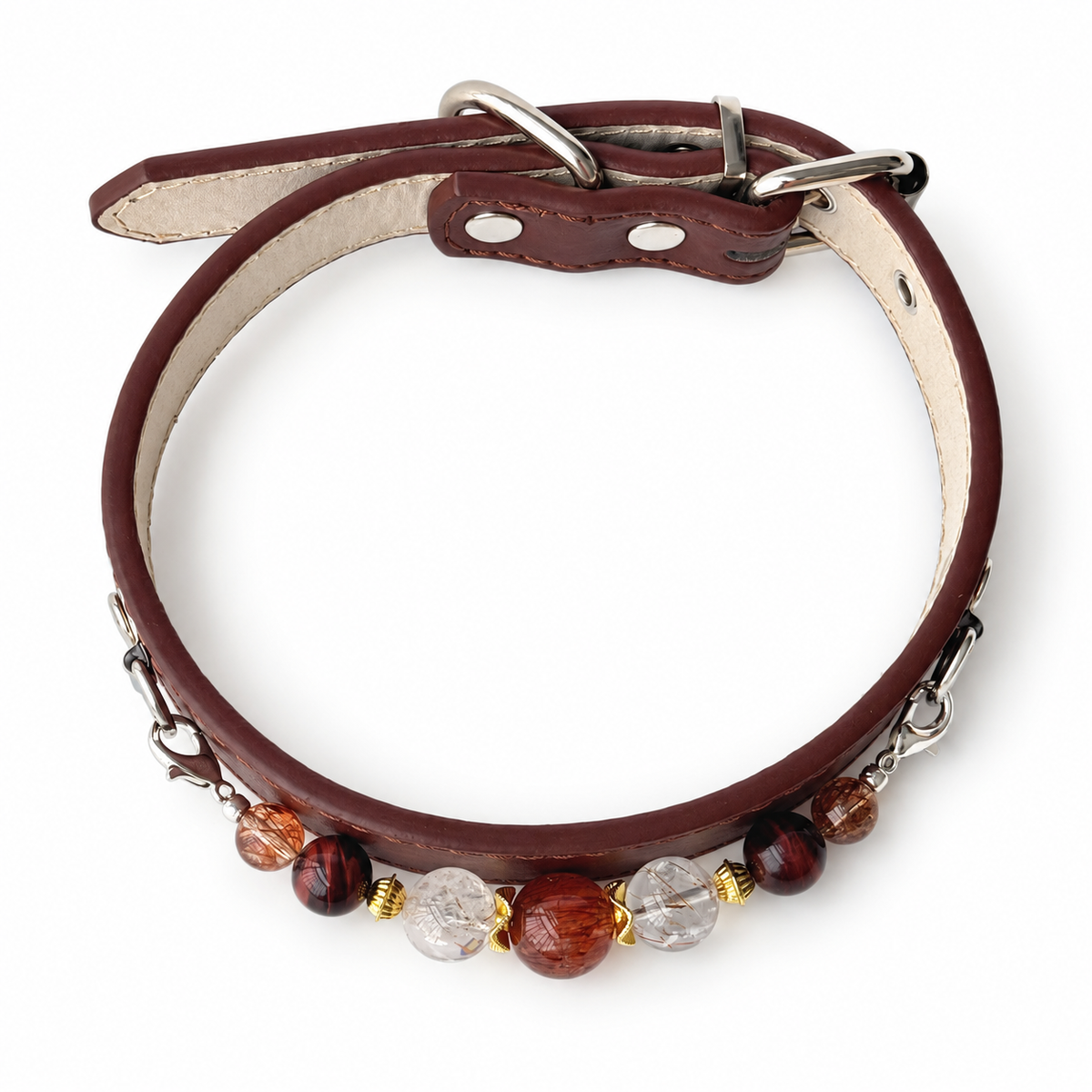 Autumn Ember Beaded Pet Collar - overhead view