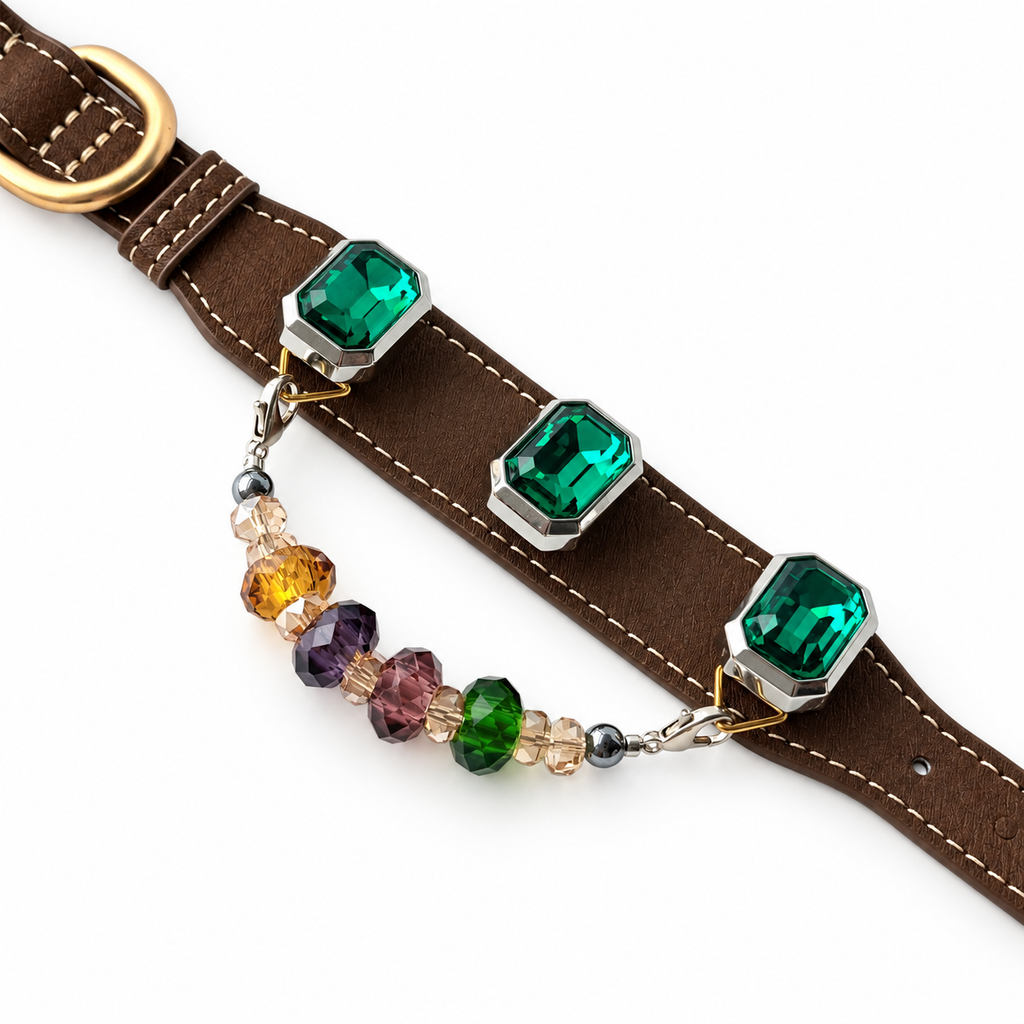 Autumn Prism Facet Beaded Pet Collar - flat lay view