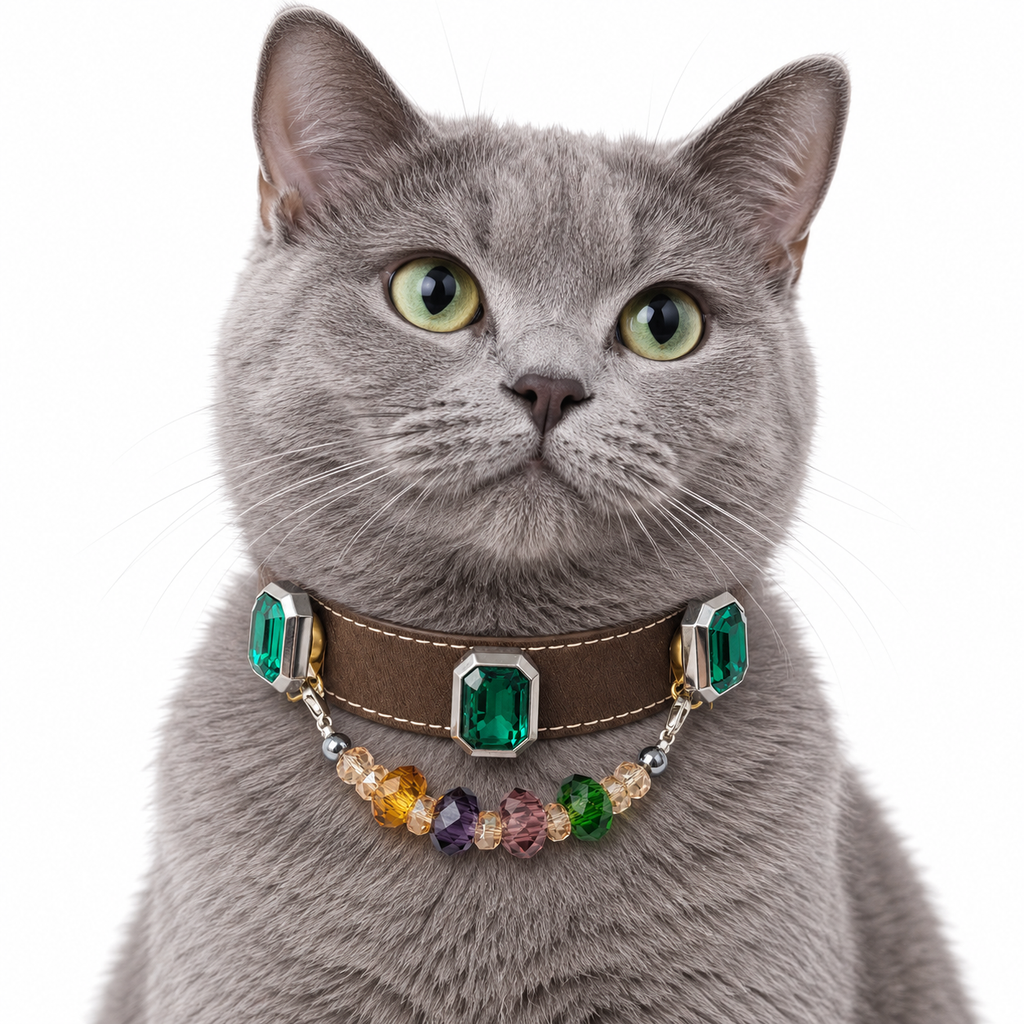 Autumn Prism Facet Beaded Pet Collar - AI pet wearing styling illustration