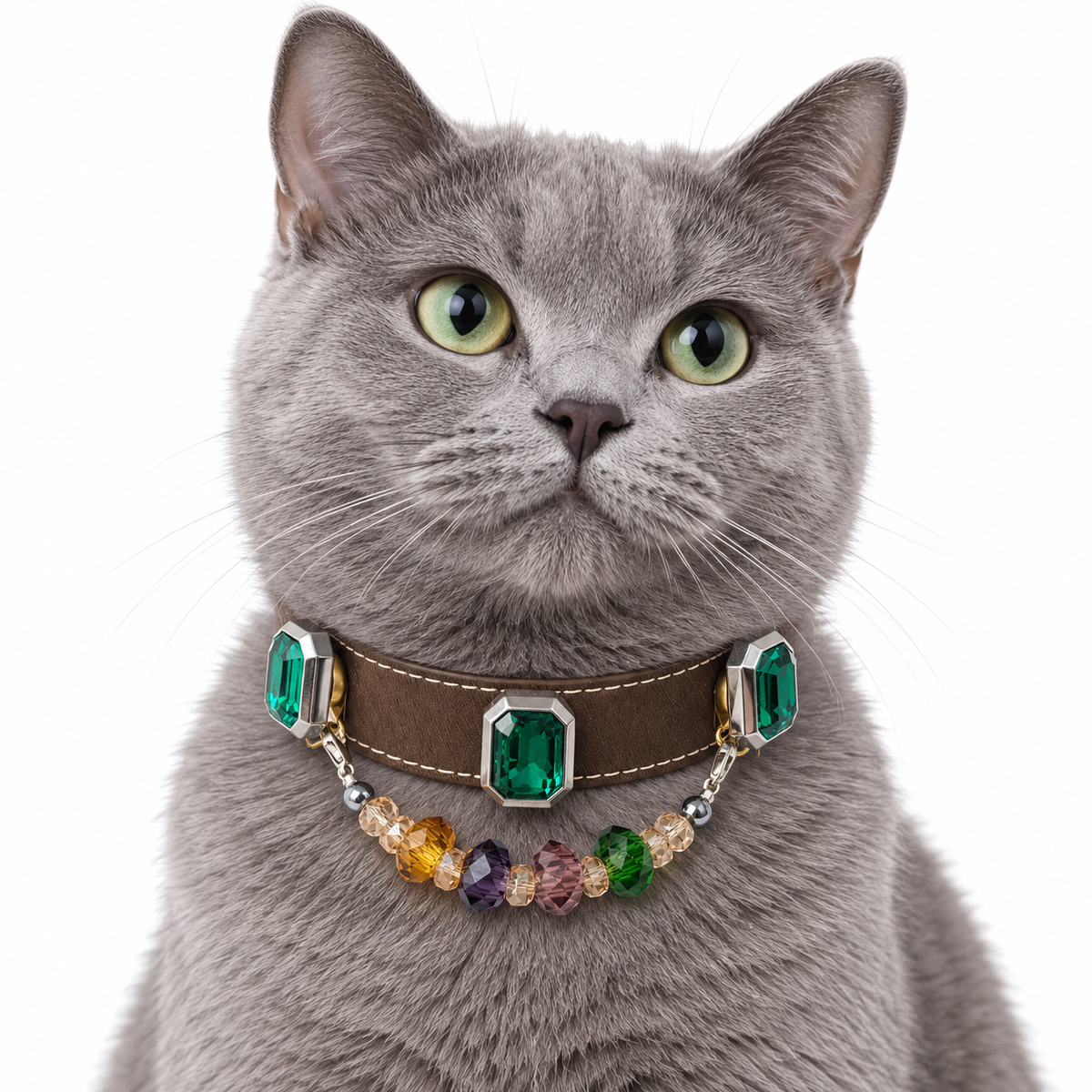 Autumn Prism Facet Beaded Pet Collar - AI pet wearing styling illustration