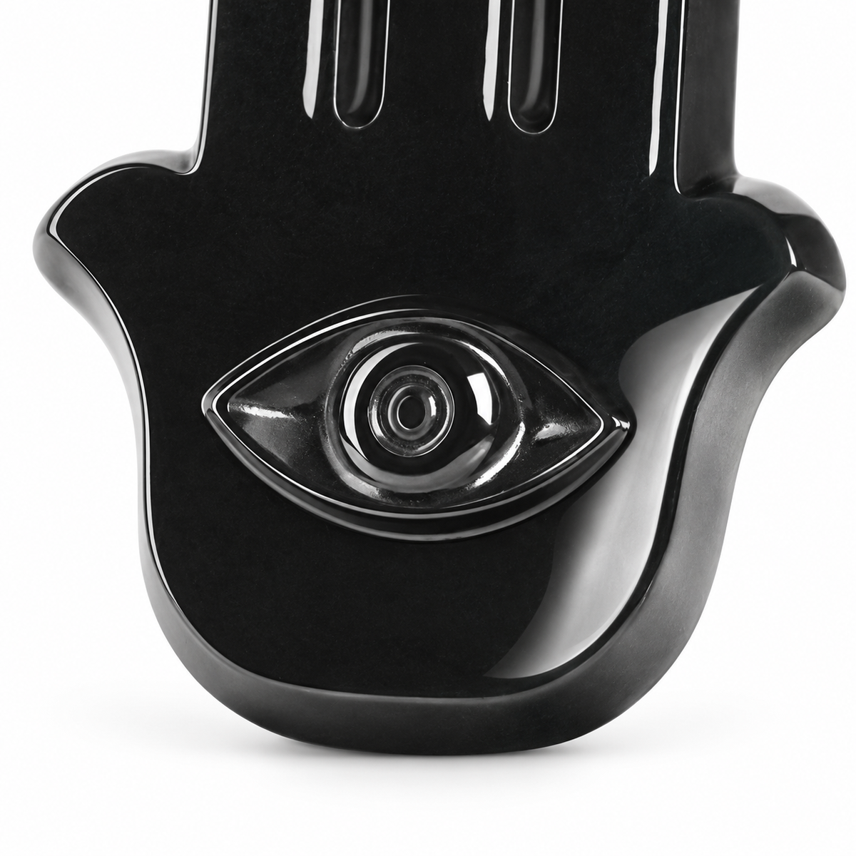 Black Hamsa Eye Pendant Necklace — front detail