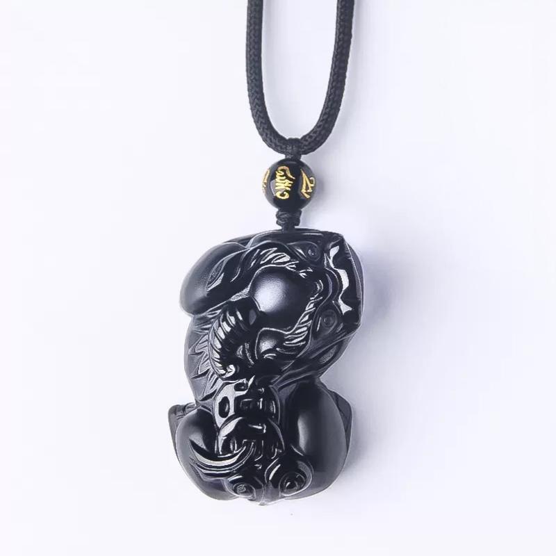 Natural Black Obsidian Pixiu Pendant | Feng Shui Wealth & Protection Amulet