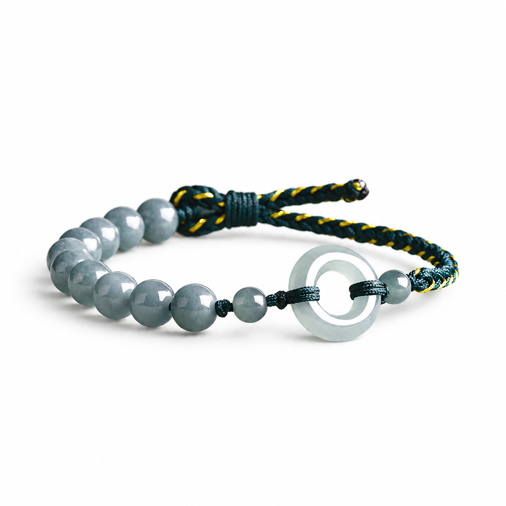 Blue Bead and Ring Cord Bracelet — angled view