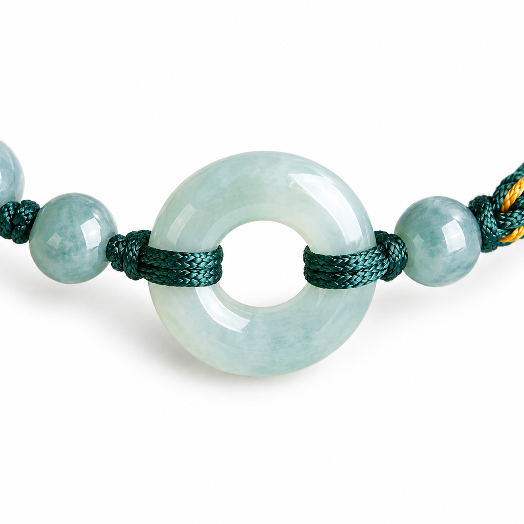 Blue Bead and Ring Cord Bracelet — ring and cord detail