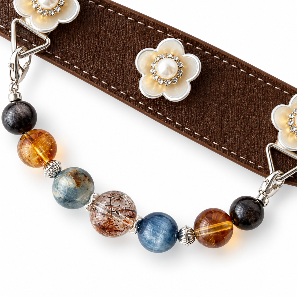 Blue Dusk Blossom Beaded Pet Collar - central bead detail