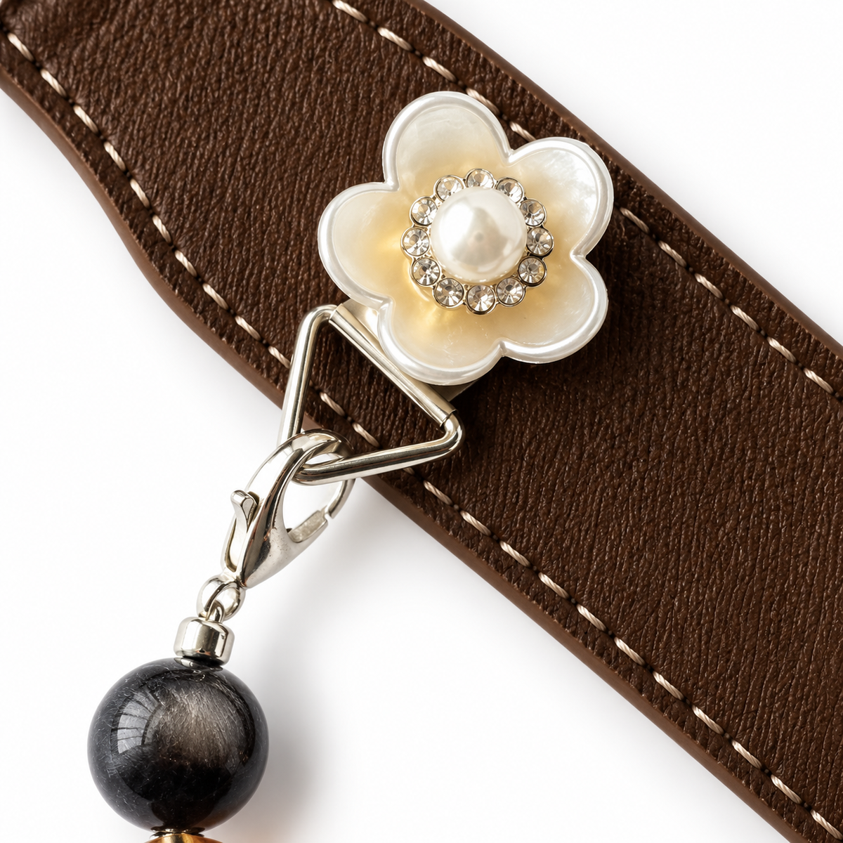 Blue Dusk Blossom Beaded Pet Collar - flower and clasp detail
