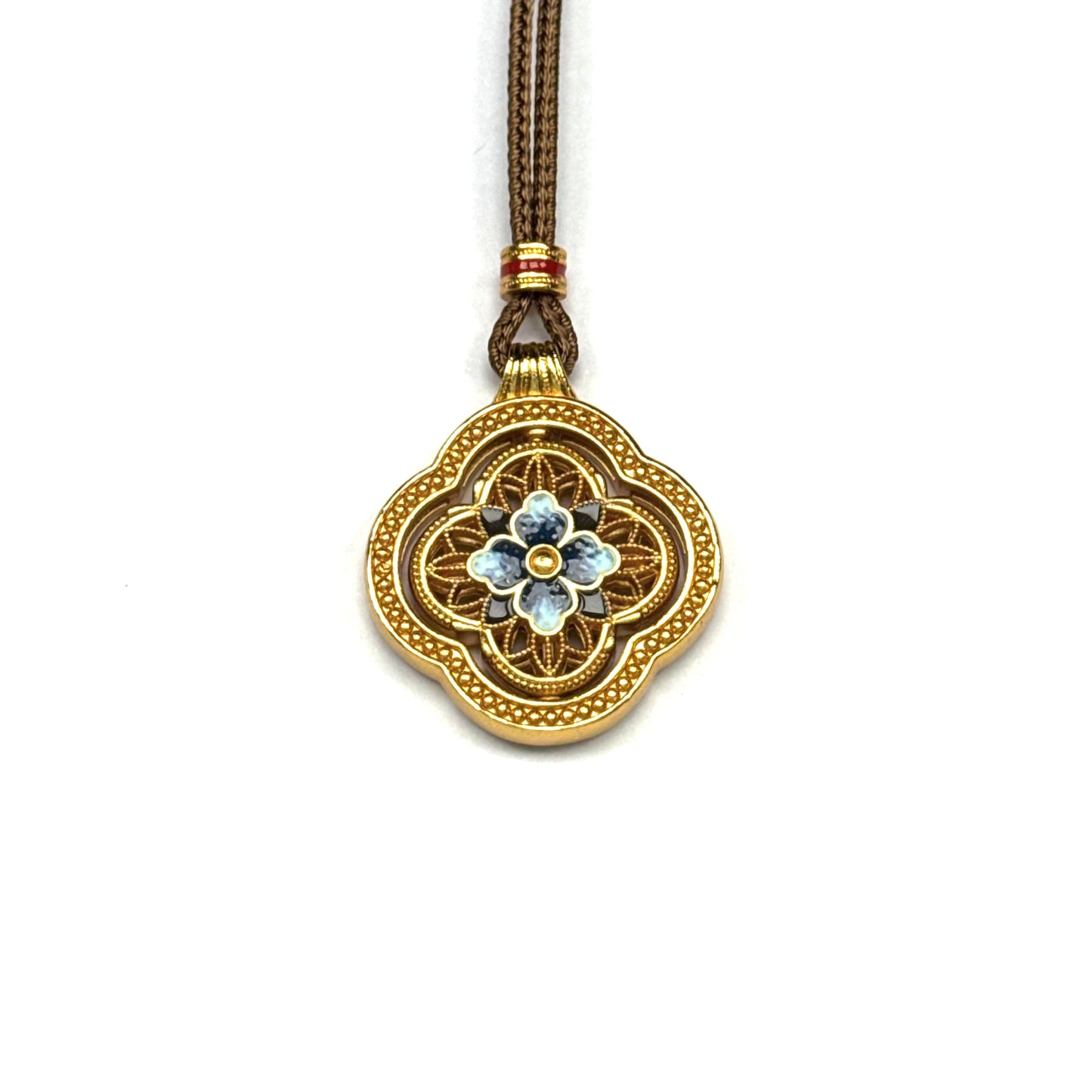 Reversible Enamel Spinner Pendant Vintage Clover Necklace