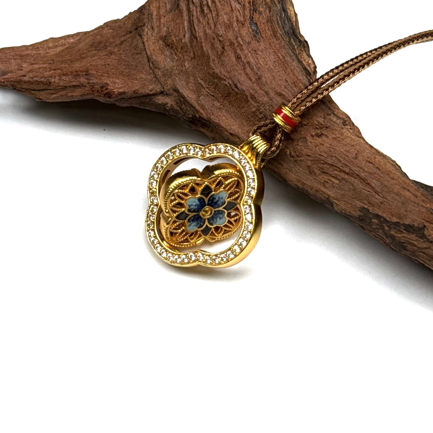 Reversible Enamel Spinner Pendant Vintage Clover Necklace