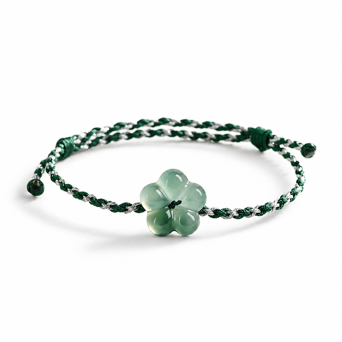 Blue Green Blossom Cord Bracelet - angled view on white