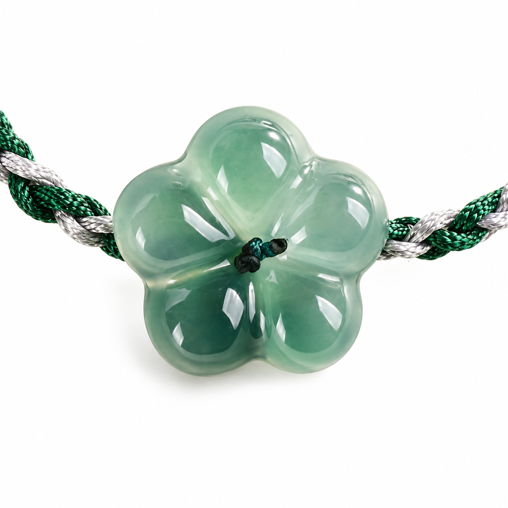 Blue Green Blossom Cord Bracelet - centerpiece detail on white