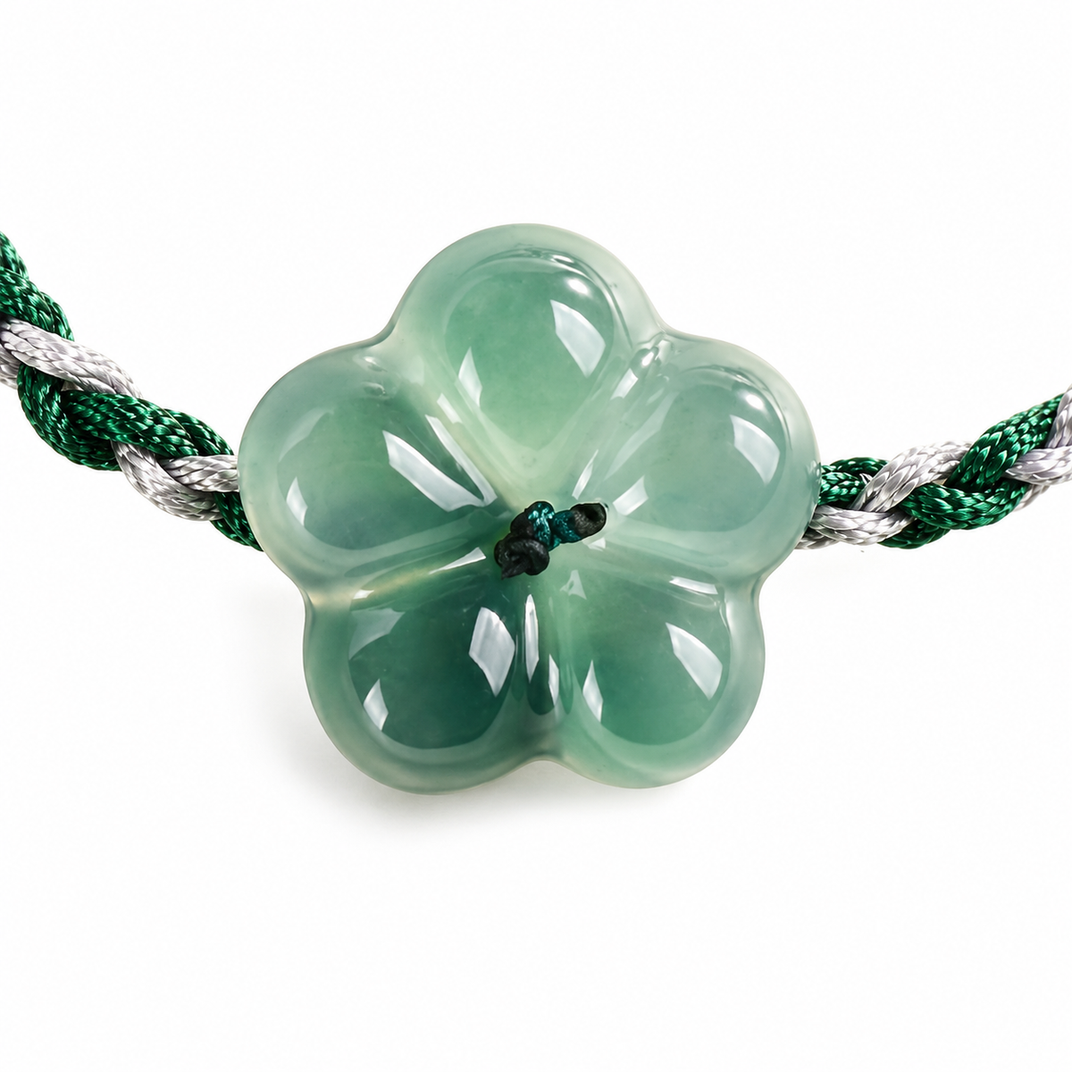 Blue Green Blossom Cord Bracelet - centerpiece detail on white