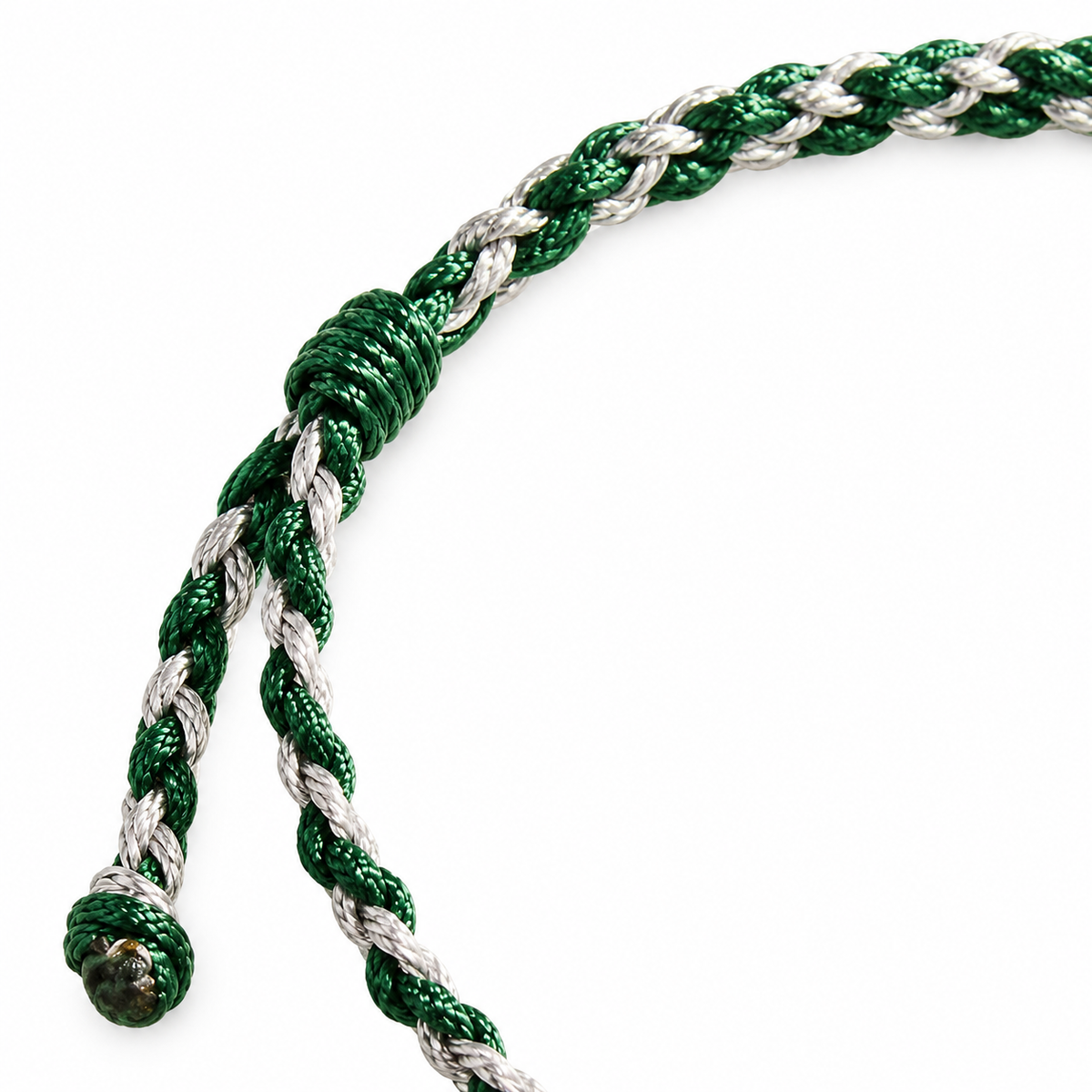 Blue Green Blossom Cord Bracelet - cord and bead detail on white
