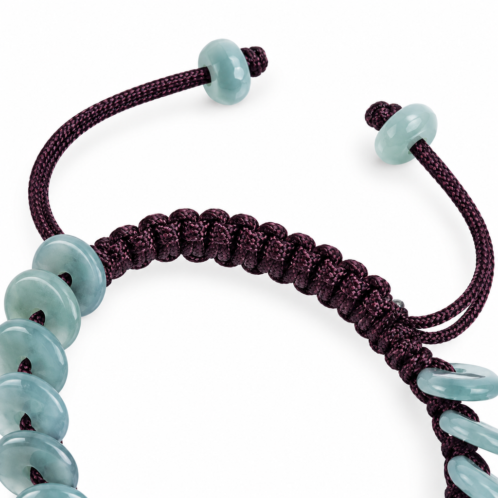 Blue Green Disc Bead Cord Bracelet - cord and bead detail on white