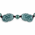 Blue Green Double Pixiu Bead Bracelet - centerpiece detail on white