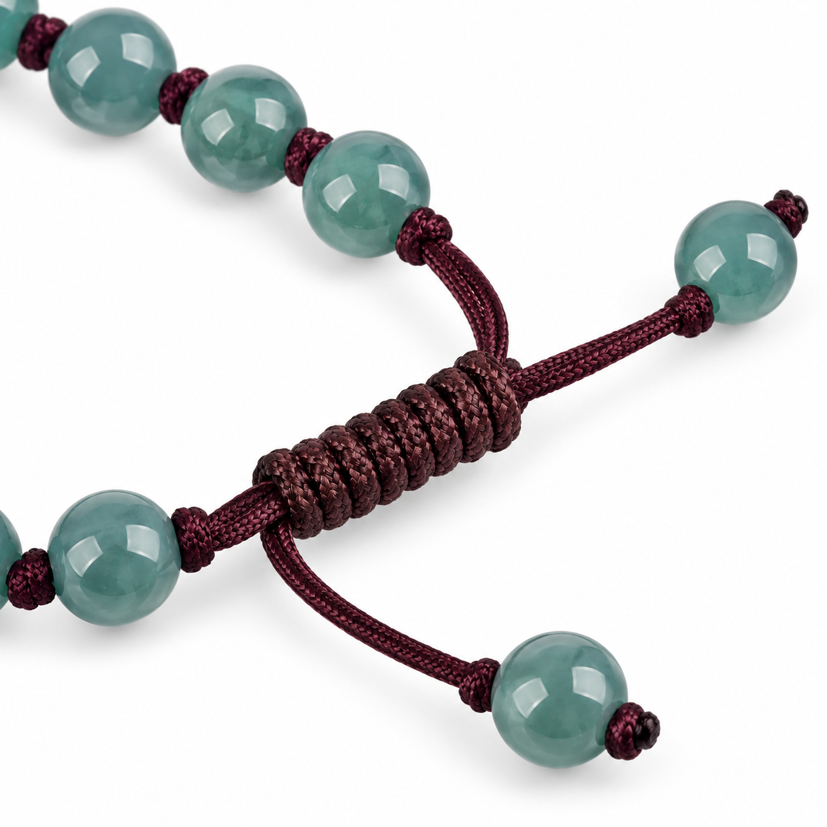 Blue Green Double Pixiu Bead Bracelet - cord and bead detail on white