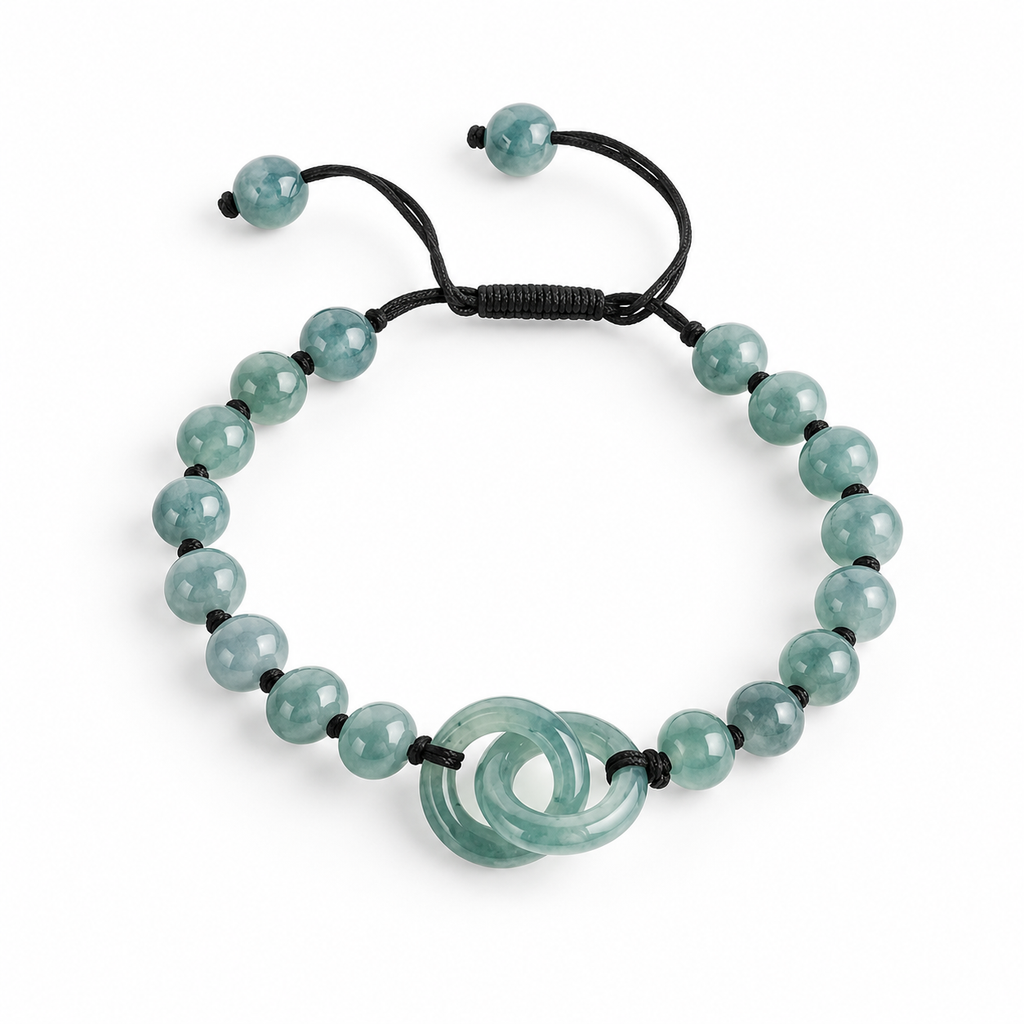 Blue Green Double Ring Bead Bracelet - angled view on white