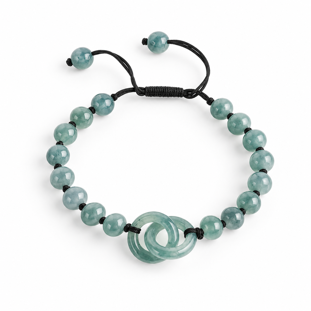 Blue Green Double Ring Bead Bracelet - angled view on white