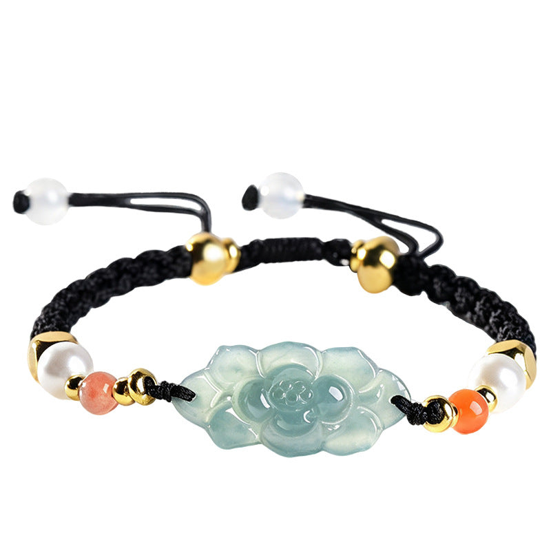 Blue Green Lotus Braided Bracelet - angled view on white