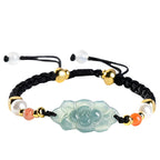 Blue Green Lotus Braided Bracelet - angled view on white