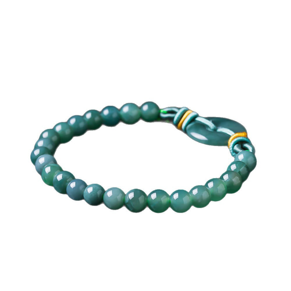 Blue Green Ring Bead Bracelet - angled view on white