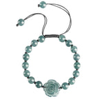Blue Green Rose Bead Bracelet - angled view on white