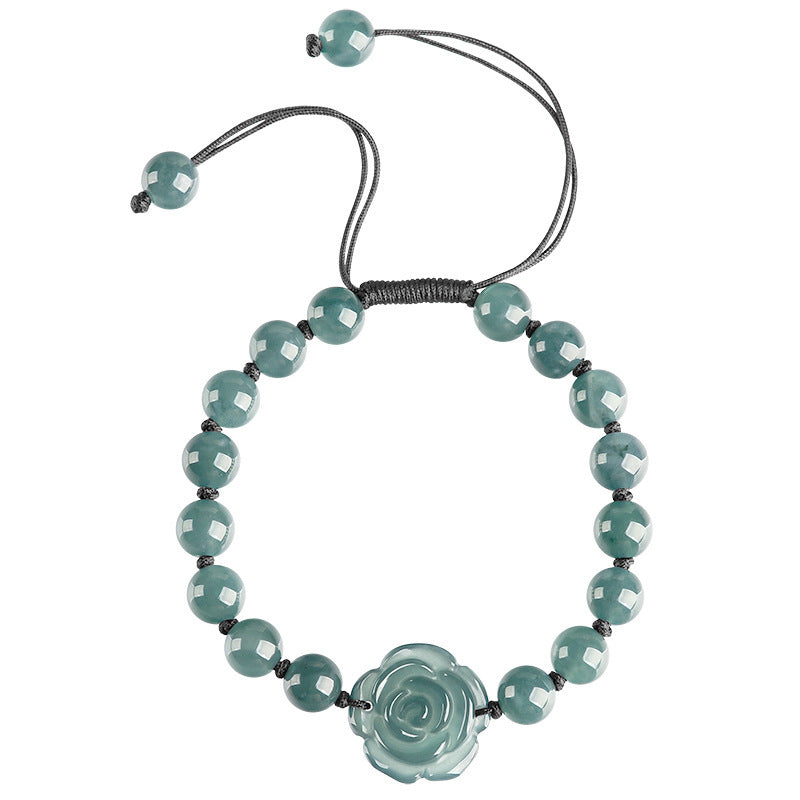 Blue Green Rose Bead Bracelet - angled view on white