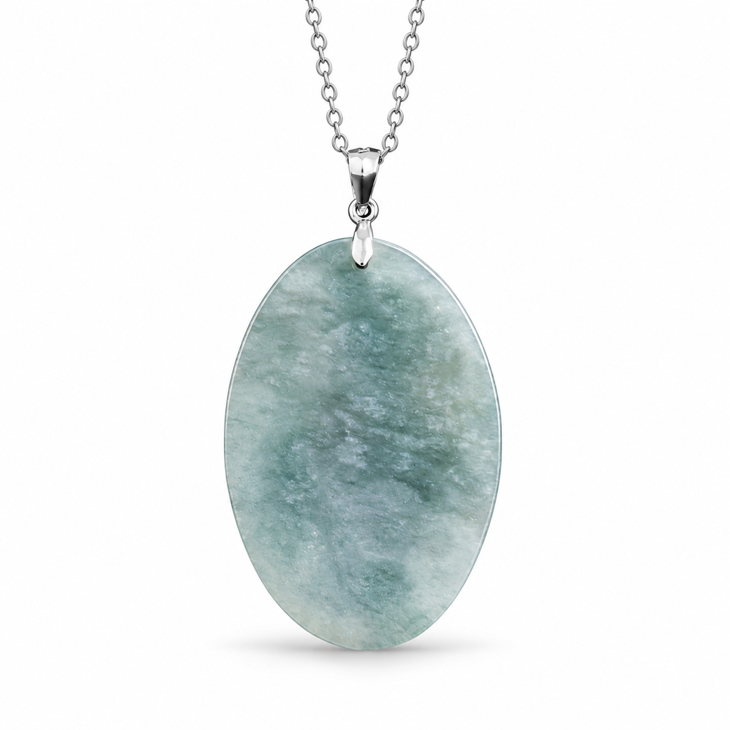 Blue Green Virgin Mary Oval Pendant Necklace — chain reverse view