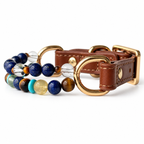 Blue Horizon Arc Beaded Pet Collar - bead and strap detail