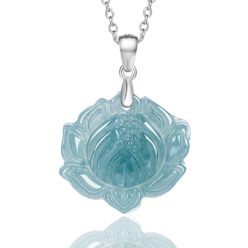 Blue Lotus Pendant Necklace — front with chain