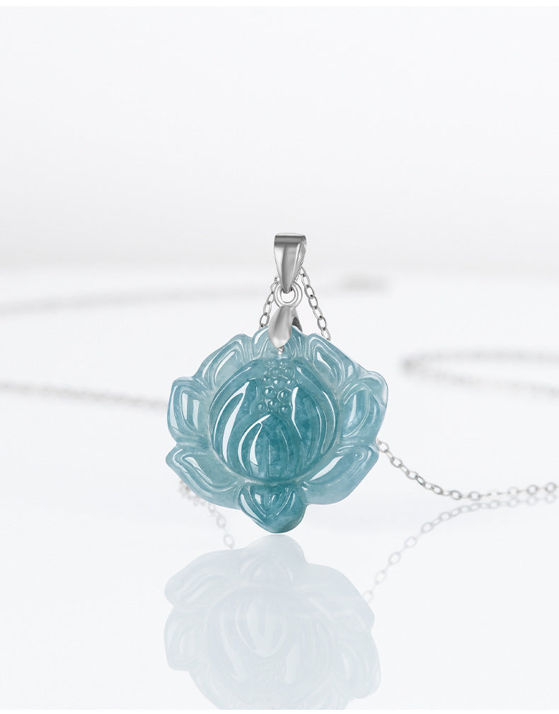 Blue Lotus Pendant Necklace — angled chain view