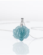 Blue Lotus Pendant Necklace — angled chain view